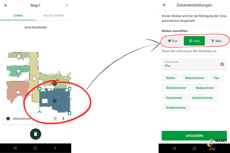 Saugkrafteinstellungen werden in der MyKobold App des Vorwerk VR7 vorgenommen.